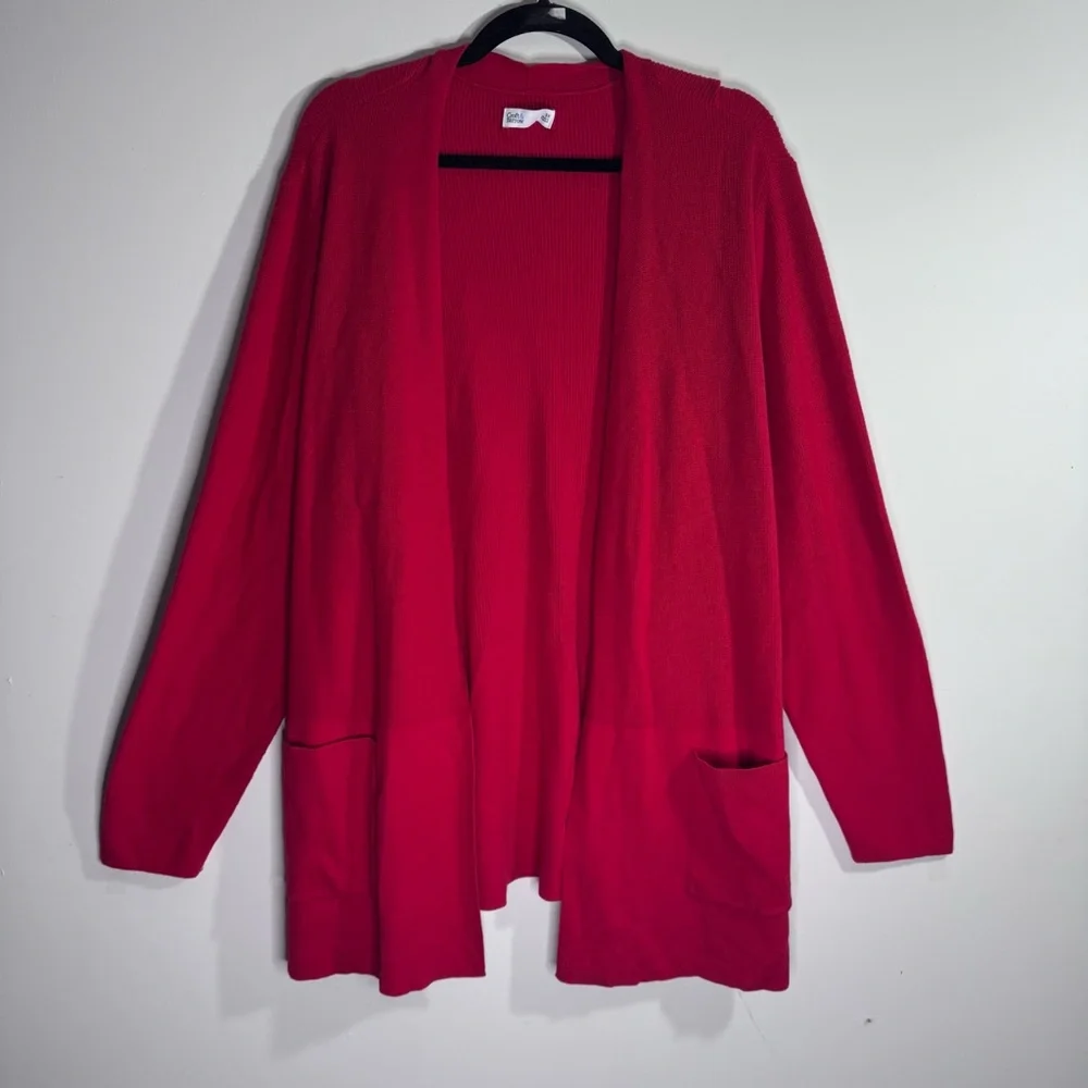 Croft & Barrow Cardigan 3X Red Open Front Knit Sweater Pockets Plus - Picture 1 of 5